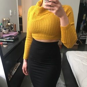 Mustard Cowl Collar Crop Top